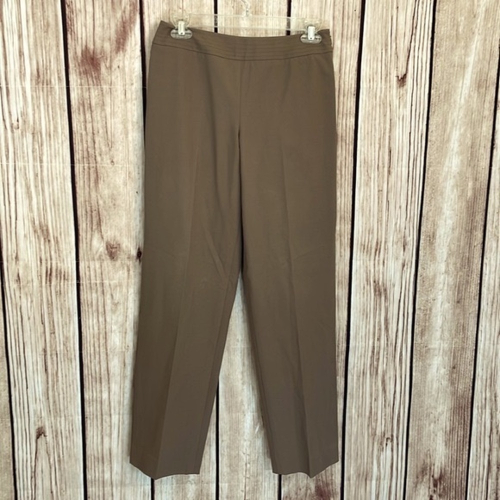 Talbots Flattering Tan High-Waisted Stretch Trousers W/Side Zip & Slim Ankle Sz2